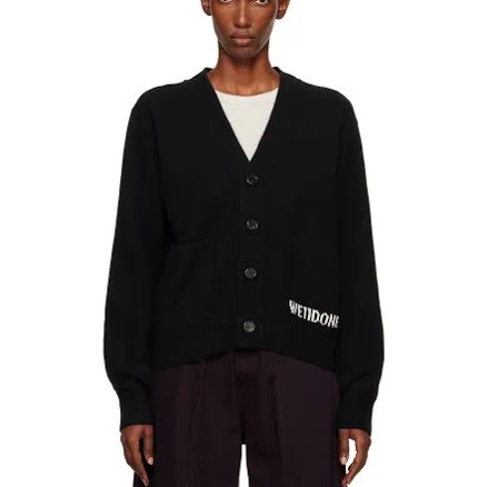 We11done Logo-Print V-Neck Jumper