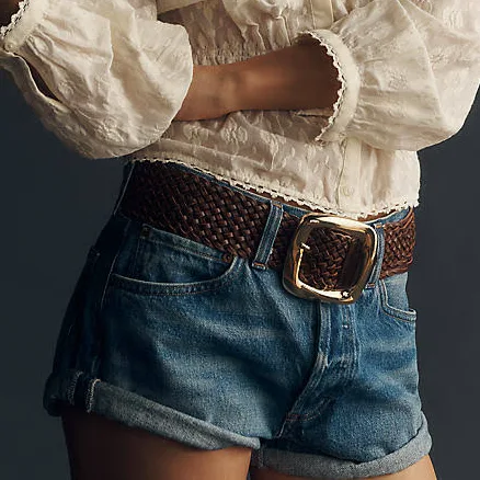 Anthropologie Woven Stretch Square Buckle Belt