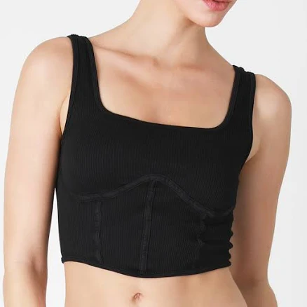 Rib Square Neck Corset Tank