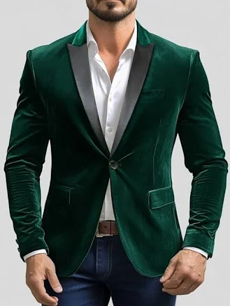Men's Regular Velvet Notched Neck Blazer Jacket