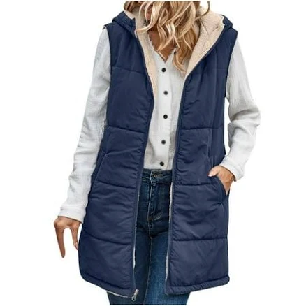 Women's Reversible Quilted Longline Gilet Jacket with Pockets