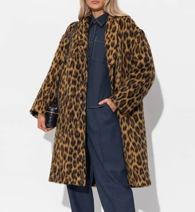 BOTTEGA VENETA Leopard Print Single-Breasted Alpaca Coat