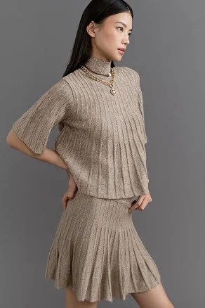 Ribbed Sweater Mini Skirt by Maeve in Grey, Size: Small at Anthropologie