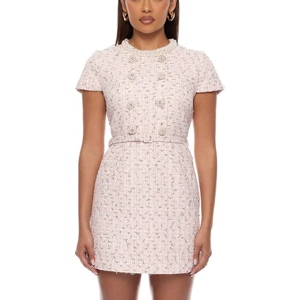 Fashion Nova Sophia Embellished Tweed Mini Dress