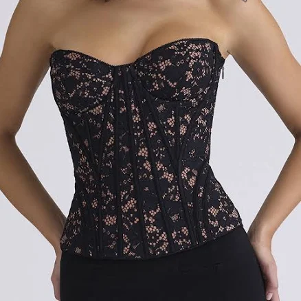 House Of Cb Solaine Boned Floral-Lace Corset Women Top Baby Xs