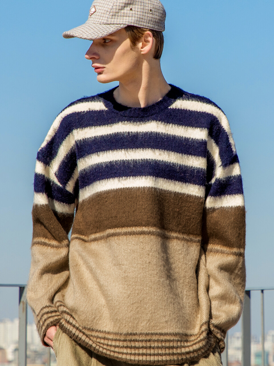 Mohair Stripe Knit Pullover_Brown