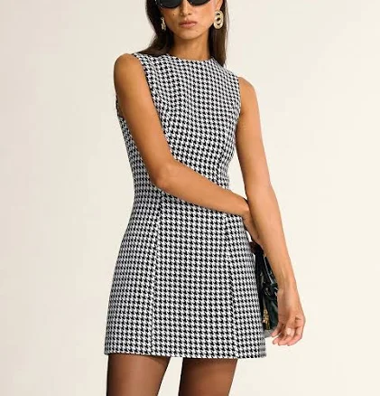 Houndstooth Sleeveless A-Line Mini Dress