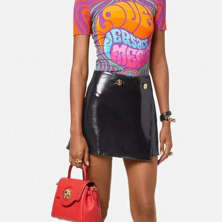 Versace Coated Wool Wrap Mini Skirt
