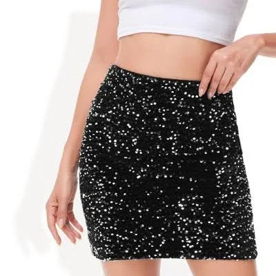 Anna-Kaci Women's High-Waist Sequin Mini Skirt