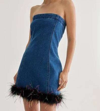 Nasty Gal Women's Feather Hem Bandeau Dress