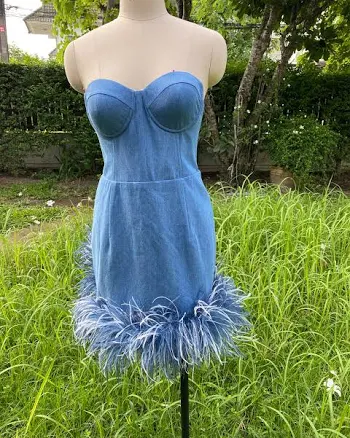 Denim Feathers Corset Mini Dress
