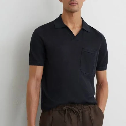 Reiss Men's Fairmont Linen Open-Collar Polo Shirt