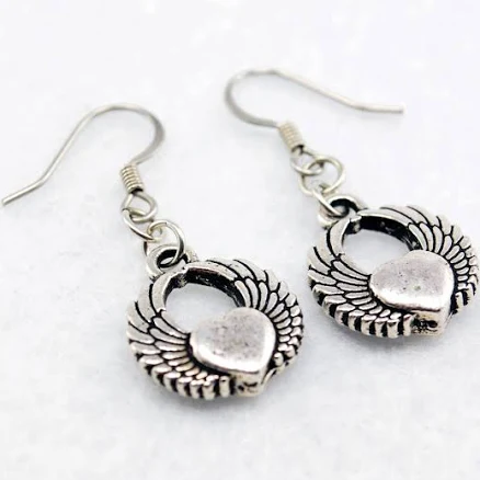 Silver Winged Heart Earrings