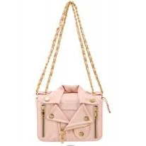 Biker Moto Jacket Cross Body Purse Rider Bag Gold Chain Zippers Edgy Punk