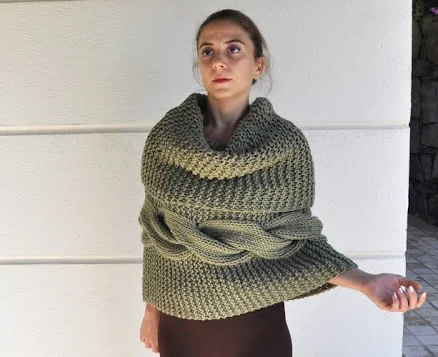 Chunky Oversized Knit Poncho Cape Sweater Cardigan