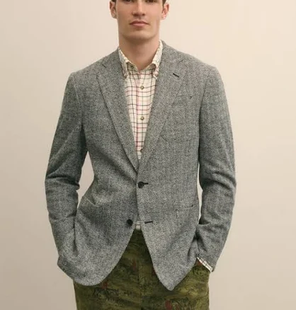 Brooks Brothers Men's Classic Fit Herringbone Knit Wool-Cotton Sport Coat
