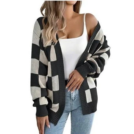 Women's Checkerboard Lightweight Plaid Cardigan
