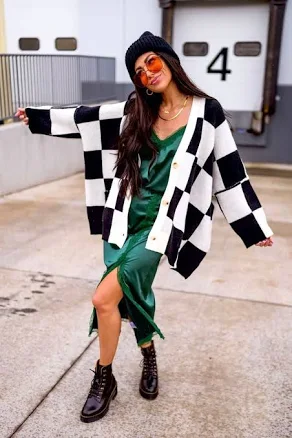 Dressed in Lala Original Oversized Checkerboard Cardigan