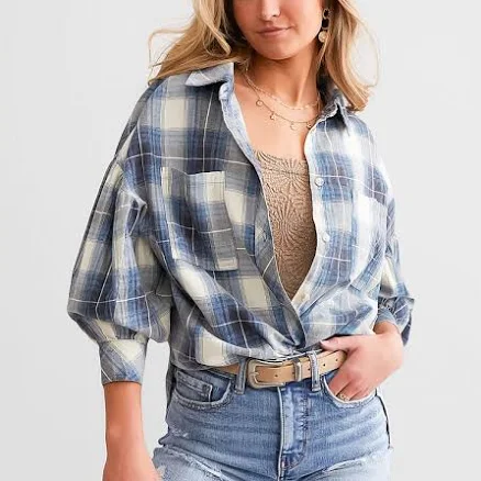 Buckle BKE Women's Cotton Plaid Boyfriend Shirt