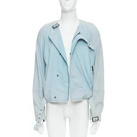 Bottega Veneta Light Blue Soft Leather Off Centre Biker Jacket It50 L
