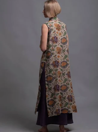 GAYA Women's Lagenlook Boho Floral Print Linen Maxi Vest