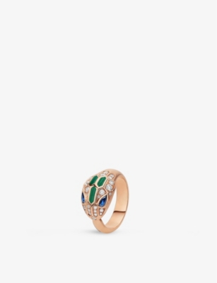 BVLGARI - Serpenti 18ct rose-gold, sapphire, diamond and malachite ring