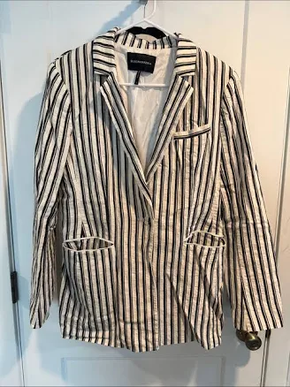 Bcbgmaxazria Jackets & Coats | Bcbgmaxazria Black And White Linen Stripe Blazer | Color: Black/White | Size: L | Lezbfrnz's Closet