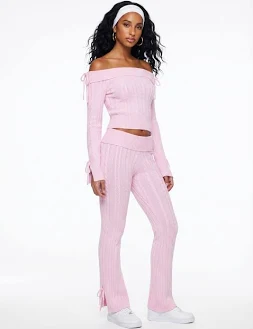 Off The Shoulder Cable Knit Sweater and Pant Set