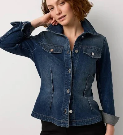 White House Black Market Women's Pleated Denim Trucker Jacket