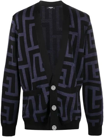 Balmain Men's Monogram-Print V-Neck Cardigan