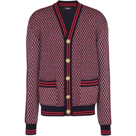 Balmain Men's Monogrammed Wool Cardigan