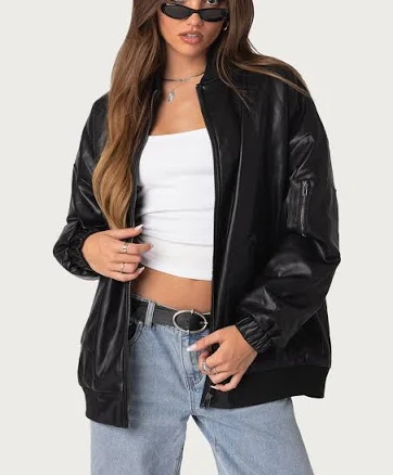 Edikted Women's Oversized Faux Leather Bomber Jacket