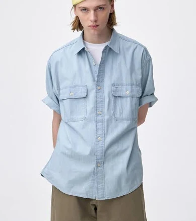 Men's Oversized Half-Sleeve Denim Shirt