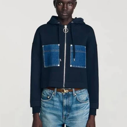 Sandro Women's Relaxed-fit Knitted Hoodie With denim Pockets