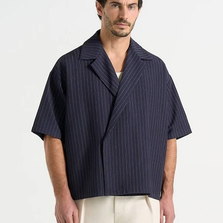 Manière De Voir Men's Boxy Pinstripe Double Breasted Shirt