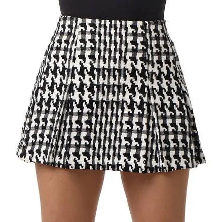Naked Wardrobe Women's Pleated Houndstooth Miniskirt