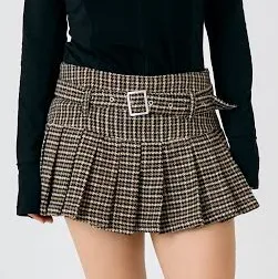 Houndstooth Pleated Mini Skirt
