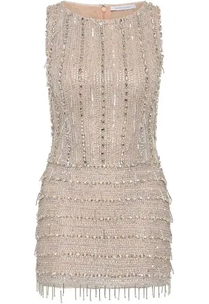 Rachel Gilbert Florentine Fringed Crystal Tulle Mini Dress