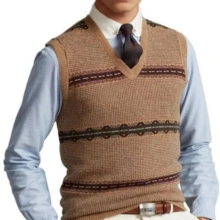 Polo Ralph Lauren Men's Wool Sweater Vest - Camel Multi - Size Small