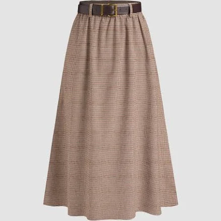 CIDER Preppy Woven Houndstooth Maxi Skirt with Removable Belt