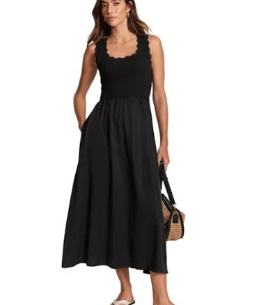 Mint Velvet Women's Scallop Trim Sleeveless Midi Dress