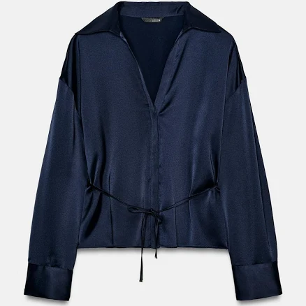 Woman Zara Belted Satin Effect Blouse