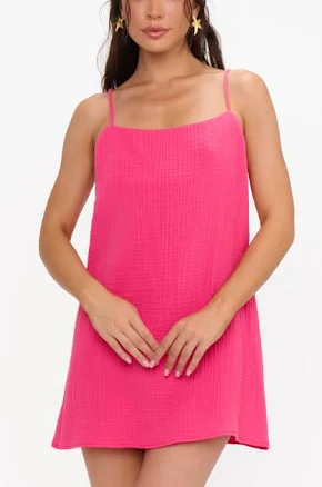 Fallon Mini Dress | Strawberry Pink Gauze L