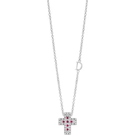 Damiani Belle Belle Epoque 18K White Gold, Diamonds, and Rubies Cross Necklace