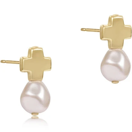 E Newton Signature Cross Gold Stud Pearl