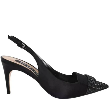 Shop Sergio Rossi SR1 Slingbacks Embellished Toe High Heel Sandals Black for Women Online | InstaRunway.com Black / 36 / Crepe Satin