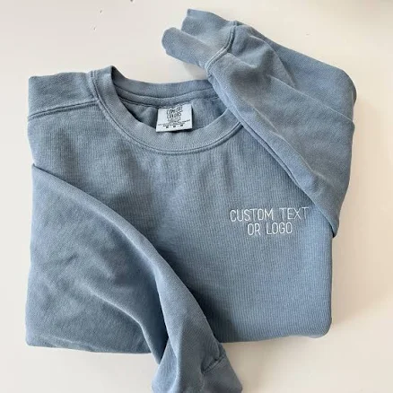 Comfort Colors Custom Logo Embroidered Crewneck Sweatshirt - Sweater Pullover - Simple Minimal - Custom Text Personalized Phrase