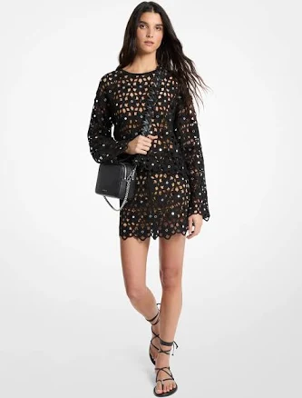 Michael Kors Women's Mirror-Embellished Floral Crochet Skirt