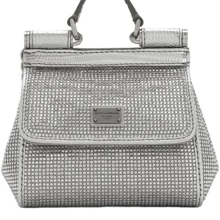 Dolce & Gabbana Mini Satin Sicily Bag with Fusible Rhinestones