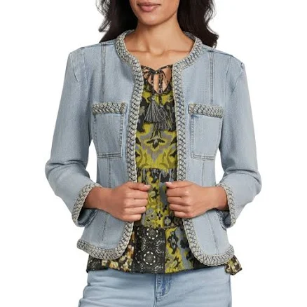 John Mark Women's Braid-Trim Denim Jacket